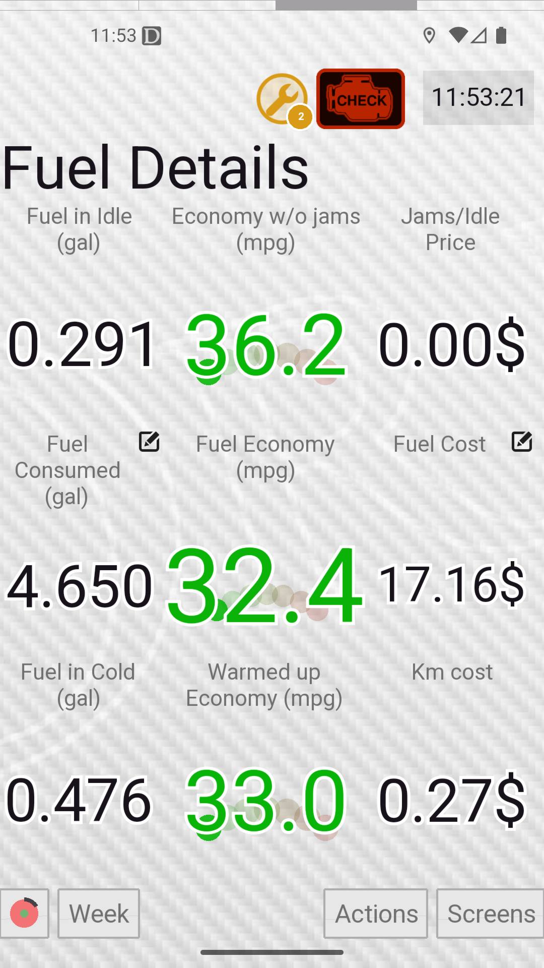 Fuel consumption details on Android